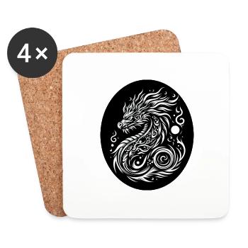 Tribal Dragon Black and White - Coasters (set of 4) - white - Front