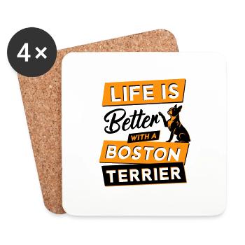 Life is Better with a Boston Terrier - Vektor - Untersetzer (4er-Set) - Weiß - Vorne