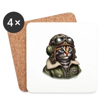 Cat Pilot - Dessous de verre (lot de 4) - blanc - Devant