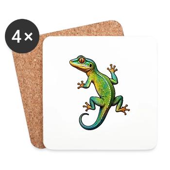 Lézard gecko - Dessous de verre (lot de 4) - blanc - Devant