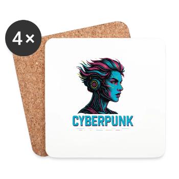 Cyberpunk Frauen Porträt mit Neonfarben - Untersetzer (4er-Set) - Weiß - Vorne