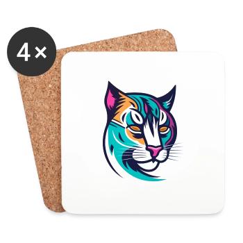 Bunt stilisierter Luchs - Untersetzer (4er-Set) - Weiß - Vorne