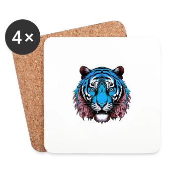 Portrait de tigre coloré - Dessous de verre (lot de 4) - blanc - Devant