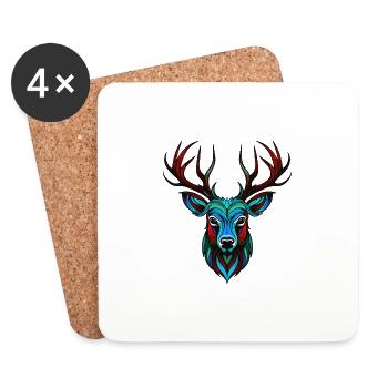 Portrait De Cerf Coloré - Dessous de verre (lot de 4) - blanc - Devant