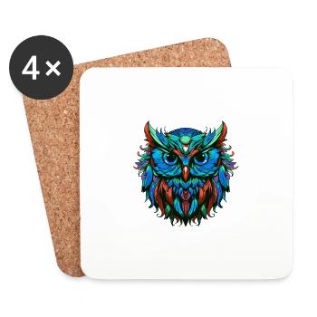 Owl Portrait Colorful - Coasters (set of 4) - white - Front