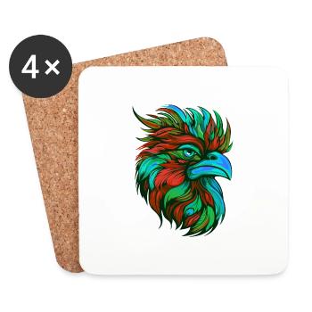 Rooster Portrait Colorful - Coasters (set of 4) - white - Front