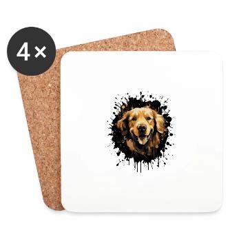Portrait de chien Golden Retriever - Dessous de verre (lot de 4) - blanc - Devant