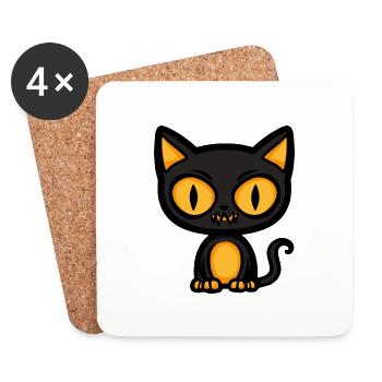 Chat Halloween Bande dessinée Chat - Dessous de verre (lot de 4) - blanc - Devant