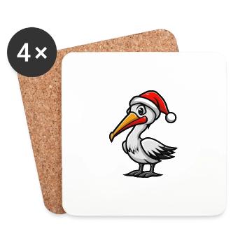 Pelikan Vogel Weihnachten - Untersetzer (4er-Set) - Weiß - Vorne