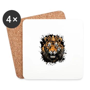 Tiger Head Portrait Crown - Coasters (set of 4) - white - Front