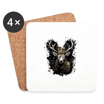 Tête de cerf portrait couronne - Dessous de verre (lot de 4) - blanc - Devant