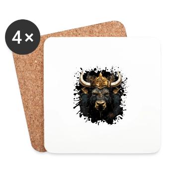 Tête de taureau Portrait Animal Taureau Couronne - Dessous de verre (lot de 4) - blanc - Devant