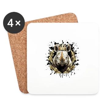 Tête de rhinocéros Portrait Couronne - Dessous de verre (lot de 4) - blanc - Devant