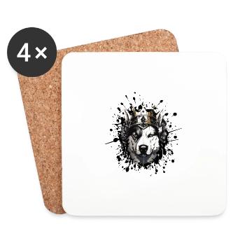 Tête de chien husky Portrait Couronne - Dessous de verre (lot de 4) - blanc - Devant