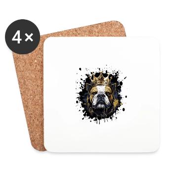 Bouledogue tête de chien Portrait Couronne - Dessous de verre (lot de 4) - blanc - Devant