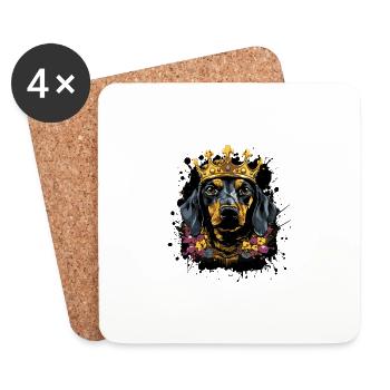 Teckel Tête de chien Portrait Teckel Couronne - Dessous de verre (lot de 4) - blanc - Devant