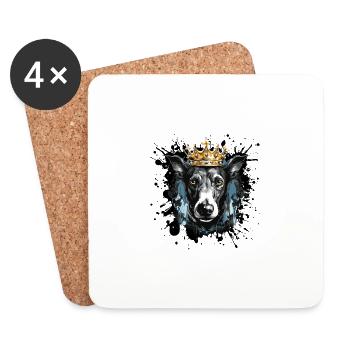 Lévrier Tête de chien Portrait Couronne - Dessous de verre (lot de 4) - blanc - Devant