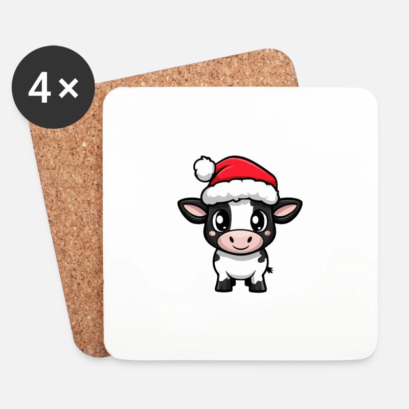 Kuh Weihnachten Christmas - Untersetzer (4er-Set) - Weiß