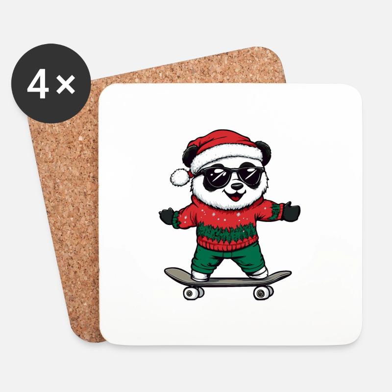 Panda Weihnachten Lustig - Untersetzer (4er-Set) - Weiß