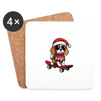 Beagle chien Noël drôle - Dessous de verre (lot de 4) - blanc - Devant