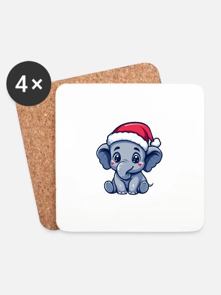 Elefant Weihnachten Niedlich - Untersetzer (4er-Set) - Weiß