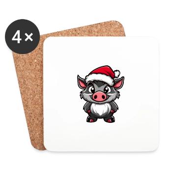 Pig Christmas Cute Boar - Coasters (set of 4) - white - Front