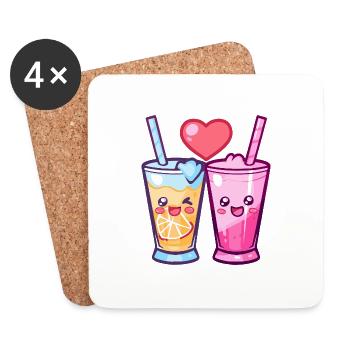 Cocktail Paar Liebe Herz Comic - Untersetzer (4er-Set) - Weiß - Vorne