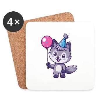 Loup Anniversaire Bébé - Dessous de verre (lot de 4) - blanc - Devant