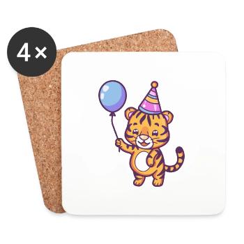 Tigre Anniversaire Bébé - Dessous de verre (lot de 4) - blanc - Devant