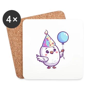 Colombe oiseau anniversaire bébé - Dessous de verre (lot de 4) - blanc - Devant