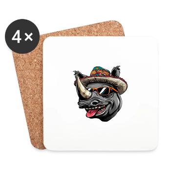 Rhino Funny Sombrero - Coasters (set of 4) - white - Front