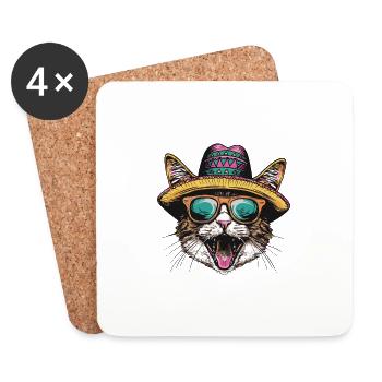 Katze Comic Lustig Sombrero - Untersetzer (4er-Set) - Weiß - Vorne