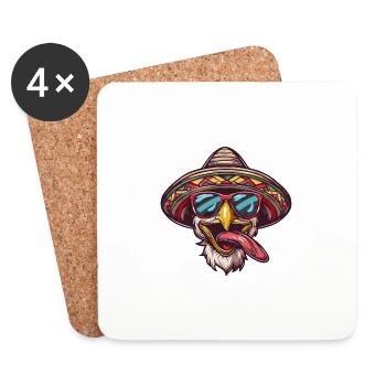 Huhn Comic Lustig Sombrero - Untersetzer (4er-Set) - Weiß - Vorne