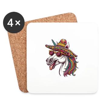 Einhorn Lustig Sombrero - Untersetzer (4er-Set) - Weiß - Vorne