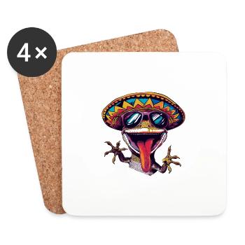 Lizard Gecko Comic Funny Sombrero - Coasters (set of 4) - white - Front