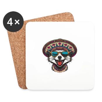 Suricate Drôle Sombrero - Dessous de verre (lot de 4) - blanc - Devant