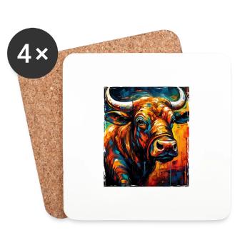 Taureau Portrait Taureau - Dessous de verre (lot de 4) - blanc - Devant