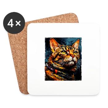 Tête de portrait de chat - Dessous de verre (lot de 4) - blanc - Devant