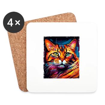 Portrait de chat - Dessous de verre (lot de 4) - blanc - Devant