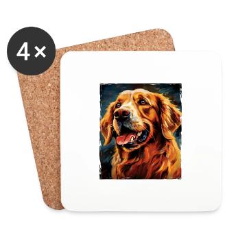 Golden Retriever Dog Portrait - Coasters (set of 4) - white - Front
