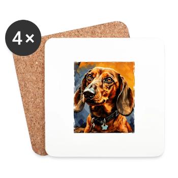 Teckel Chien Portrait Teckel - Dessous de verre (lot de 4) - blanc - Devant