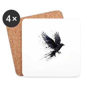 Crow Raven Paint Splash – Modern Watercolor - Coasters (set of 4) - white - Front