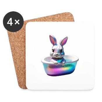 Funny Bunny in der Wanne - Untersetzer (4er-Set) - Weiß - Vorne