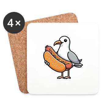 Mer du Nord, Mouette, Bratwurst, Saucisse, Hot-Dog, Restauration rapide - Dessous de verre (lot de 4) - blanc - Devant