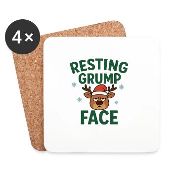 Resting Grump Face Rentier mit Mütze - Untersetzer (4er-Set) - Weiß - Vorne