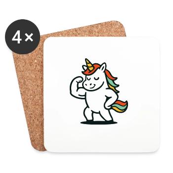Cute Flexing Unicorn with Colorful Mane Mascot - Coasters (set of 4) - white - Front