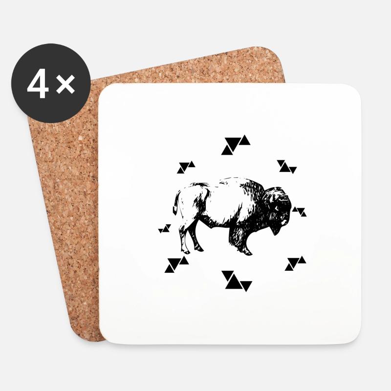 Bison - Büffel - Untersetzer (4er-Set) - Weiß