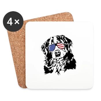 BERNESE MOUNTAIN DOG America Flag Glasses Wilsigns - Coasters (set of 4) - white - Front