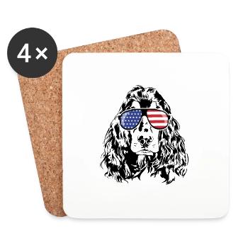 COCKER SPANIEL Amérique Flag Lunettes Chiens Wilsigns - Dessous de verre (lot de 4) - blanc - Devant