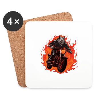 Moto Motard Wolf Flame - Dessous de verre (lot de 4) - blanc - Devant